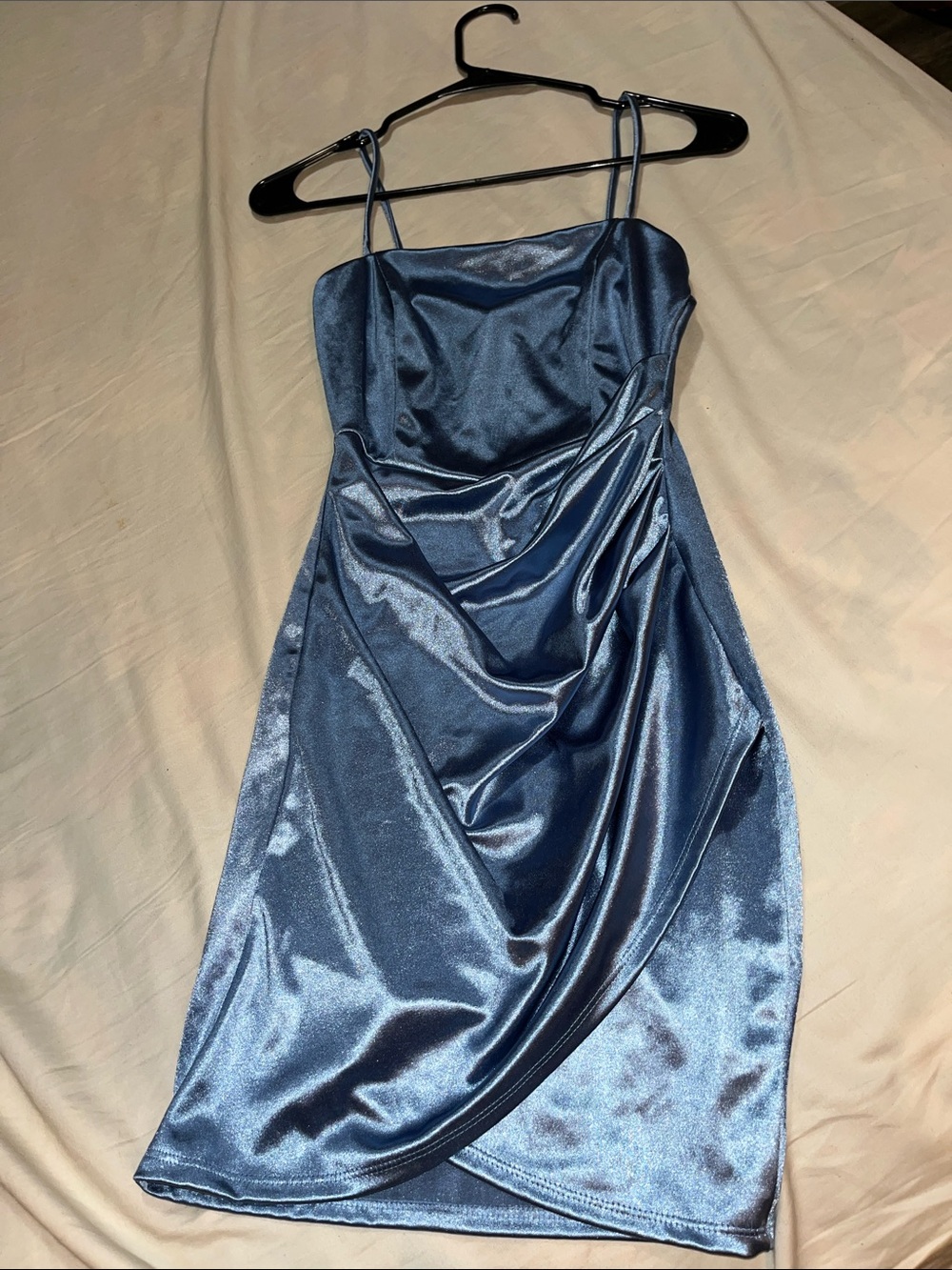 Windsor Satin Midi Slip Dress in Shimmering Blue